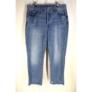 Gap Jeans Womens 31/12 Blue Boyfriend Mid Rise Distressed Raw Hem Button Fly